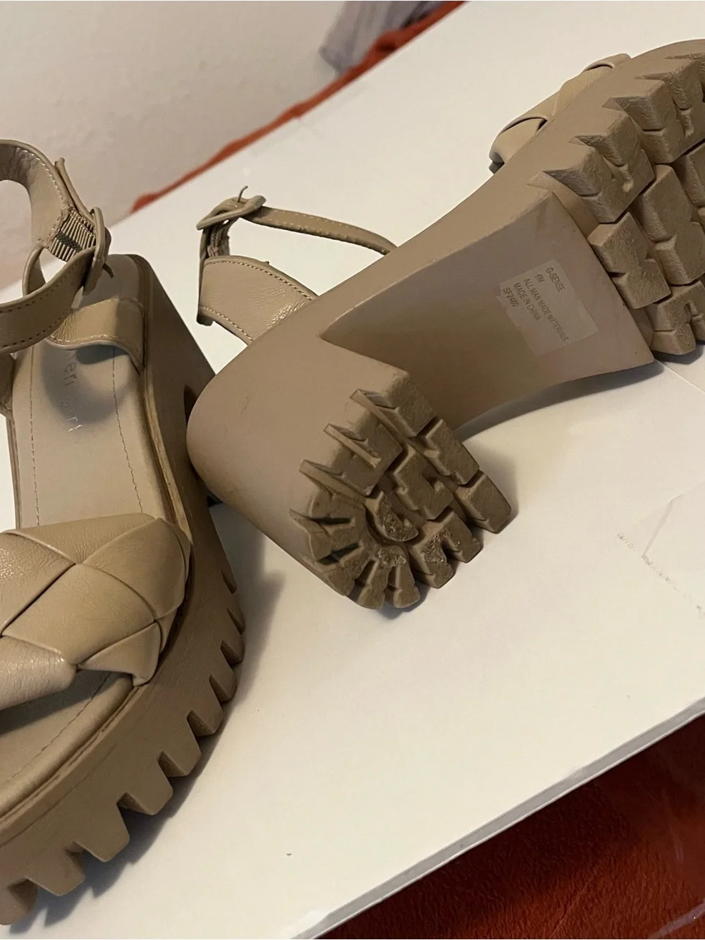 Chunky Woven Platform Sandals in Beige - Madden Girl